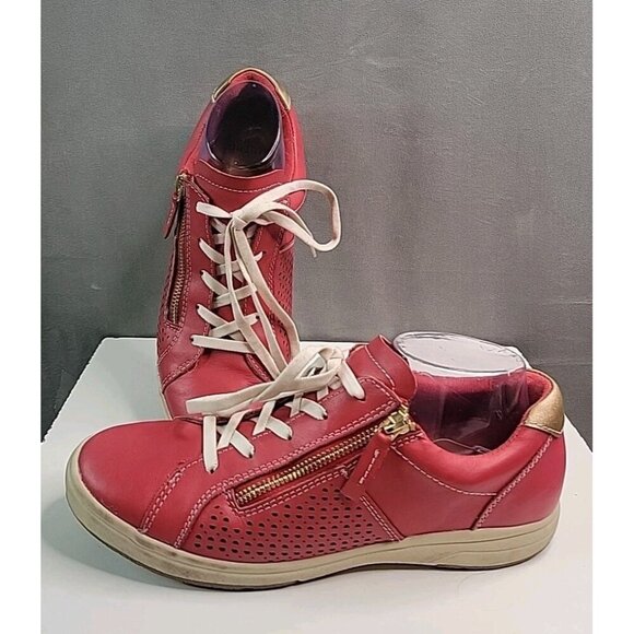 Earth Origins Etta Womens Red Leather Comfort Shoes Sneakers Sz 9.5 Zipper EUC! - Picture 2 of 16